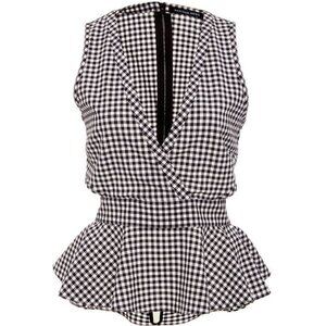 MARISSA WEBB Runway Cutout Wrap Front Black White Gingham Peplum Top EUC XS
